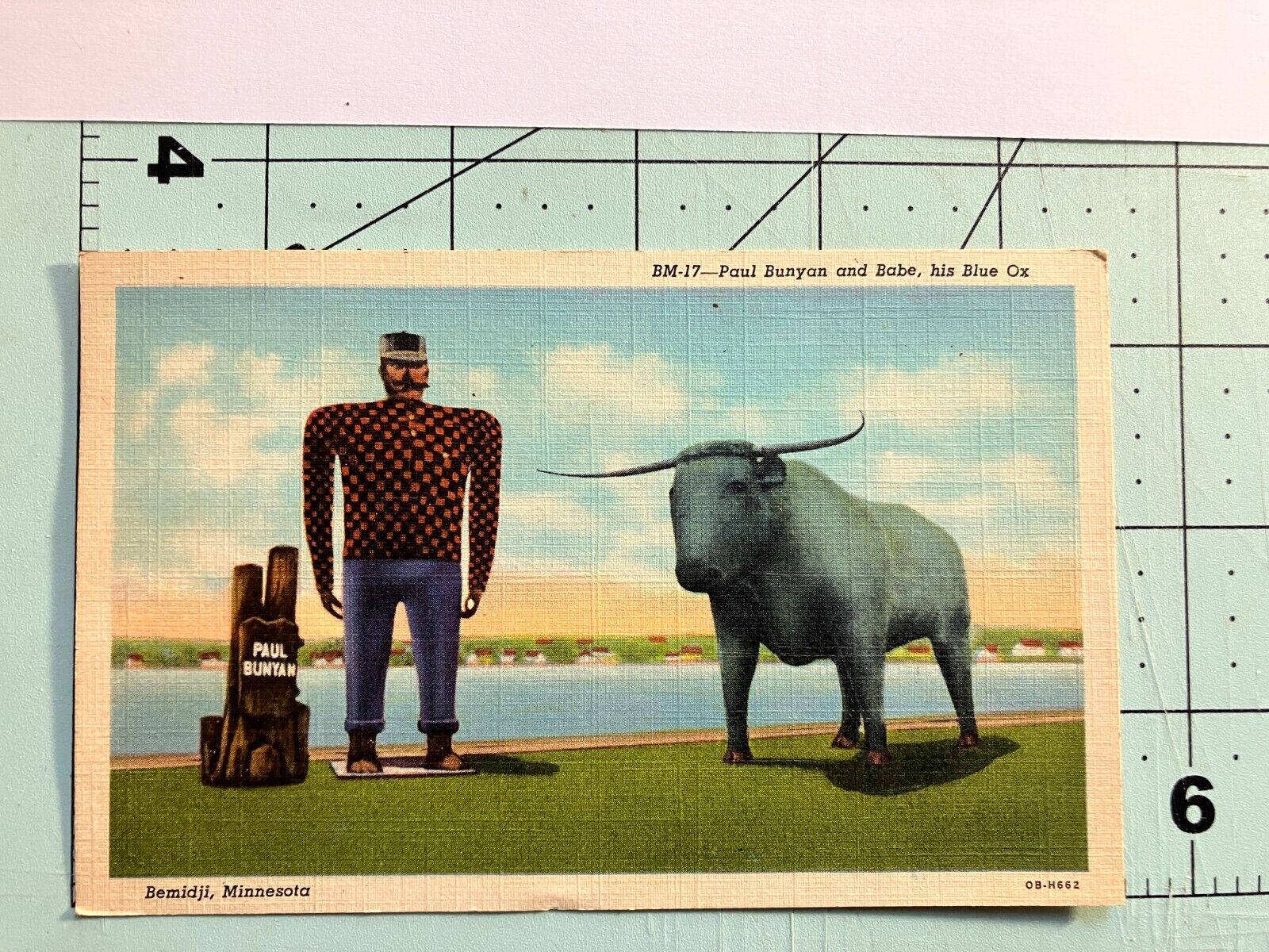 vintage 1948 Paul Bunyan & Babe His Blue Ox Postcard  - Bemidji Minnesota