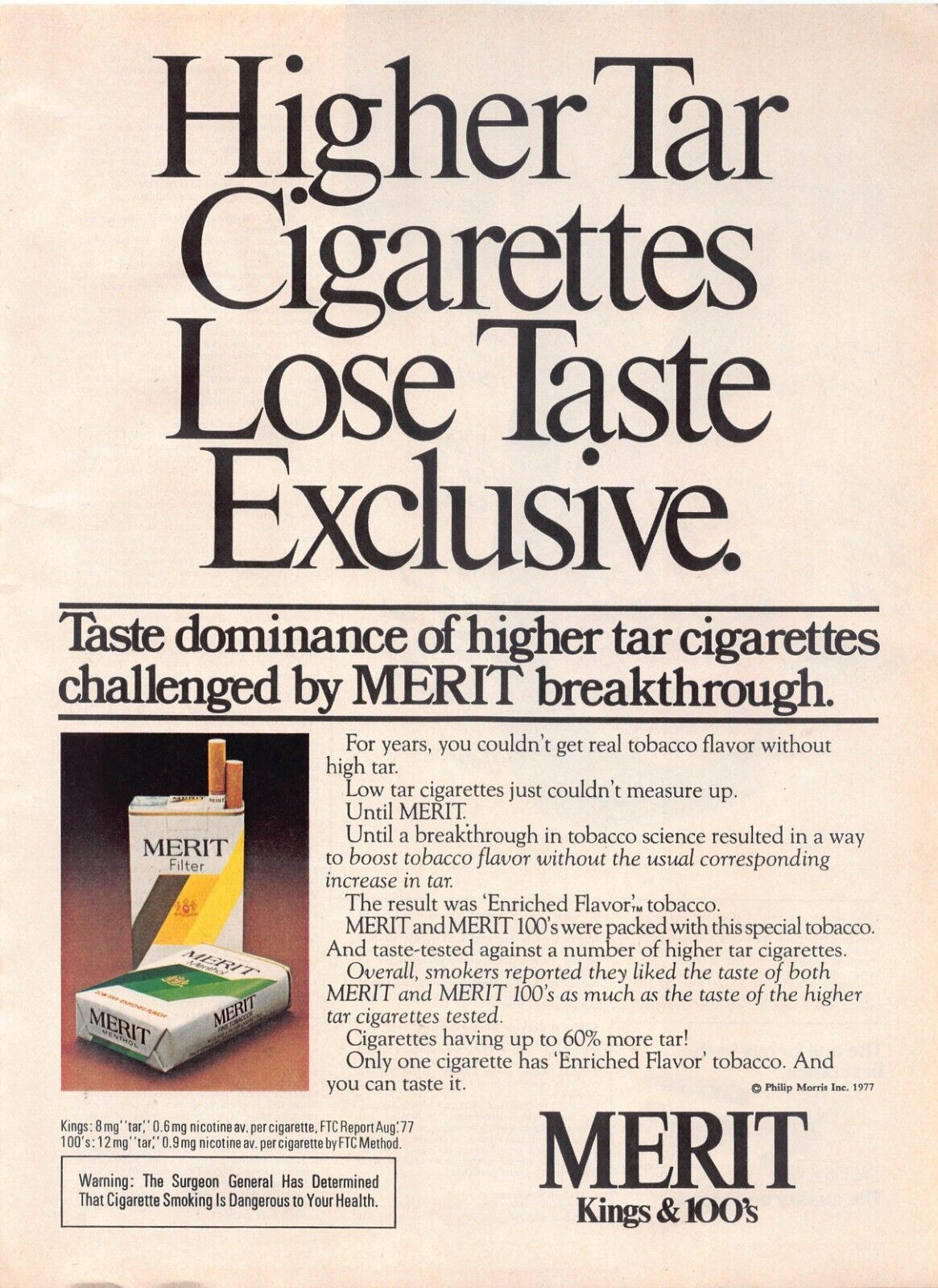 Merit Vtg 1970s Print Ad Tobacco Advertising Cigarette Breakthrough