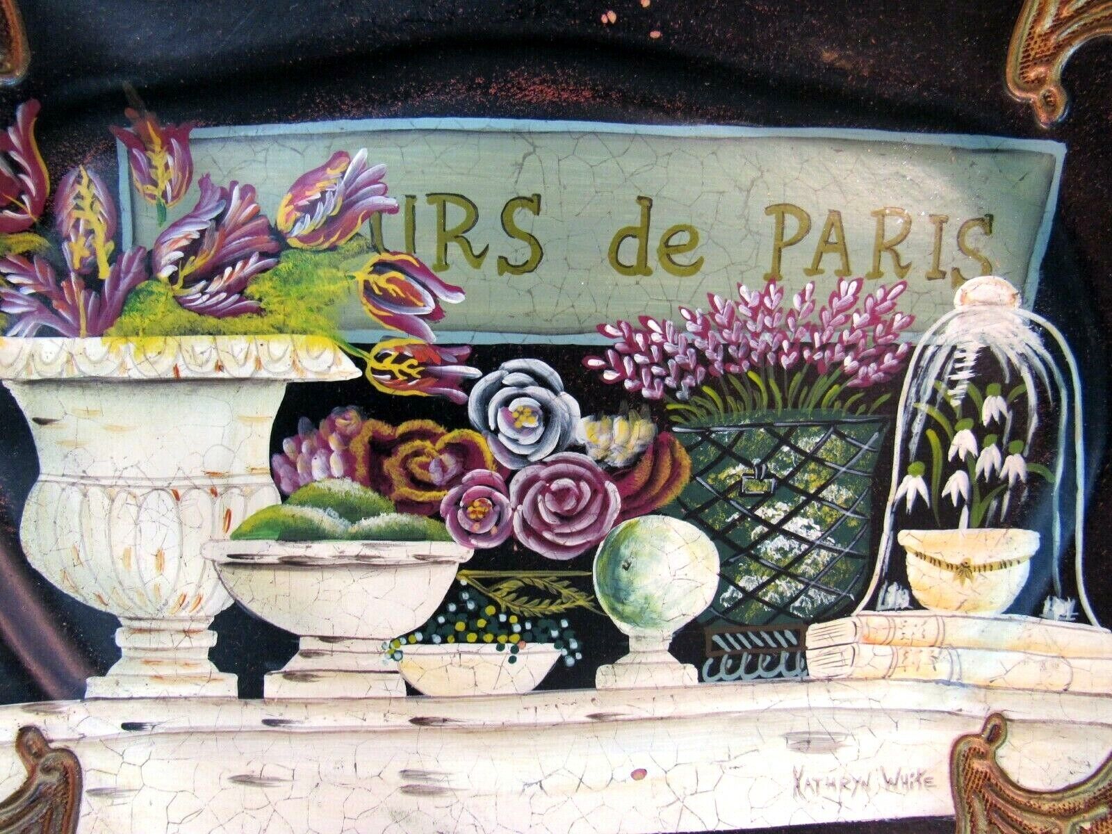 Tam San Designs KATHRYN WHITE NC Hand Painted PARIS APARTMENT FLOWER MARKET TRAY