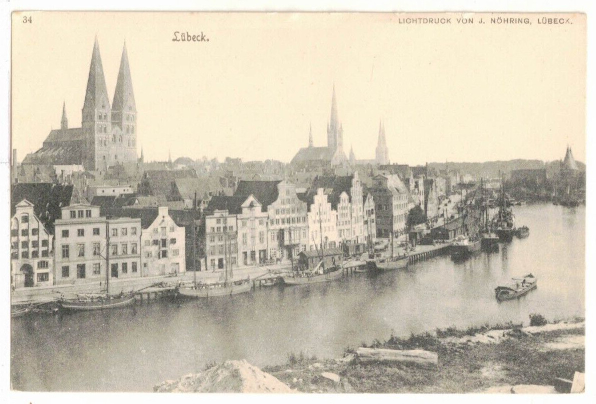 c1910 PC: Panoramic View of Lubeck, the River & Churches, Germany
