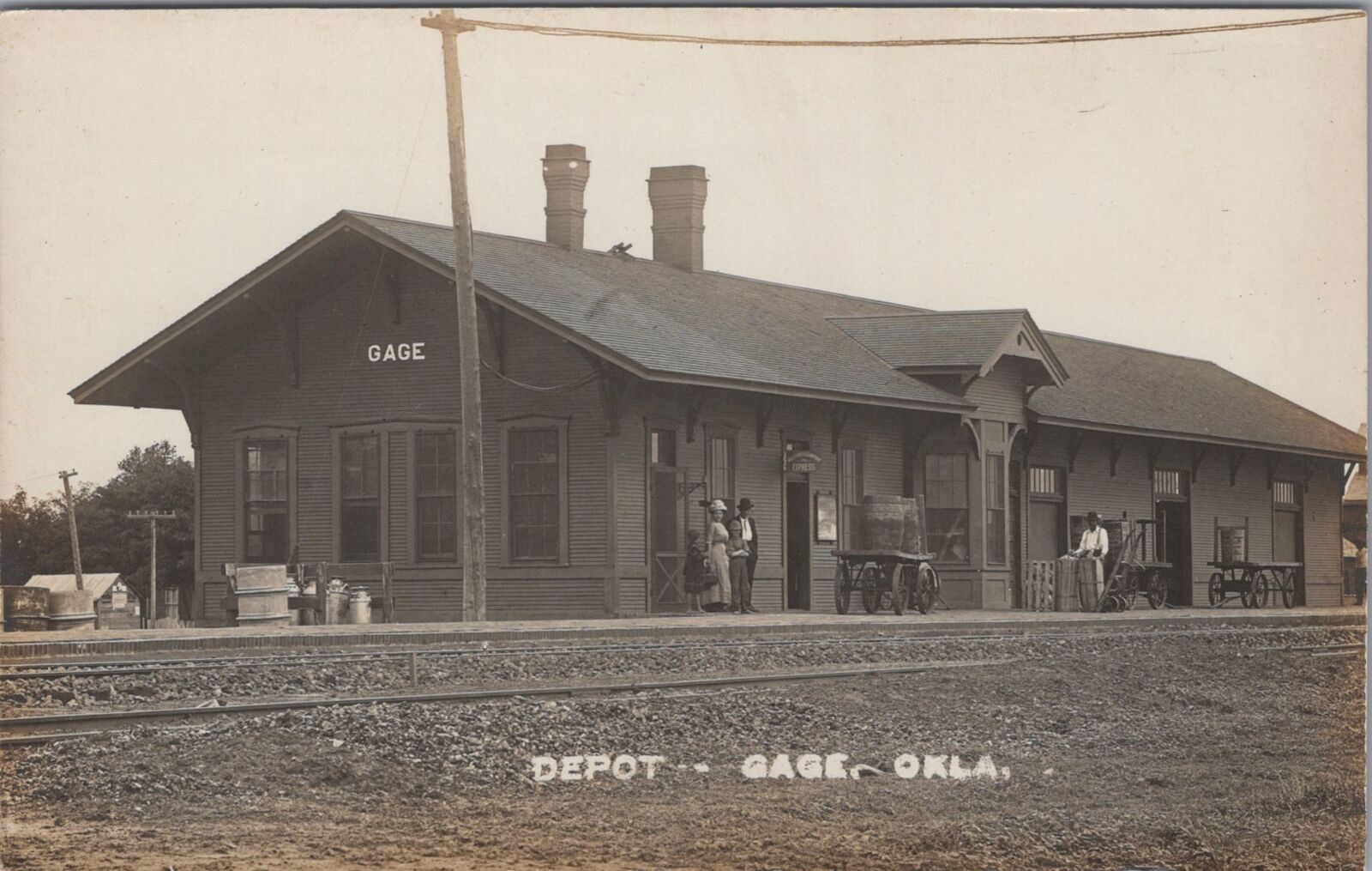 Santafe Railroad Depot Gage Oklahoma c1910s RPPC Photo Postcard