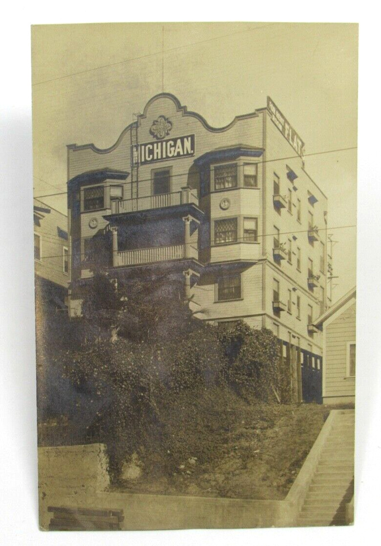 c1910 RPPC Photo Postcard of Michigan Flats Apartment University Fraternity?