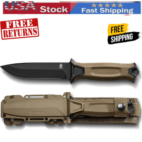 Gerber Gear Strongarm,Fixed Blade,Tactical Survival Knife,Gear Brown, Serrated