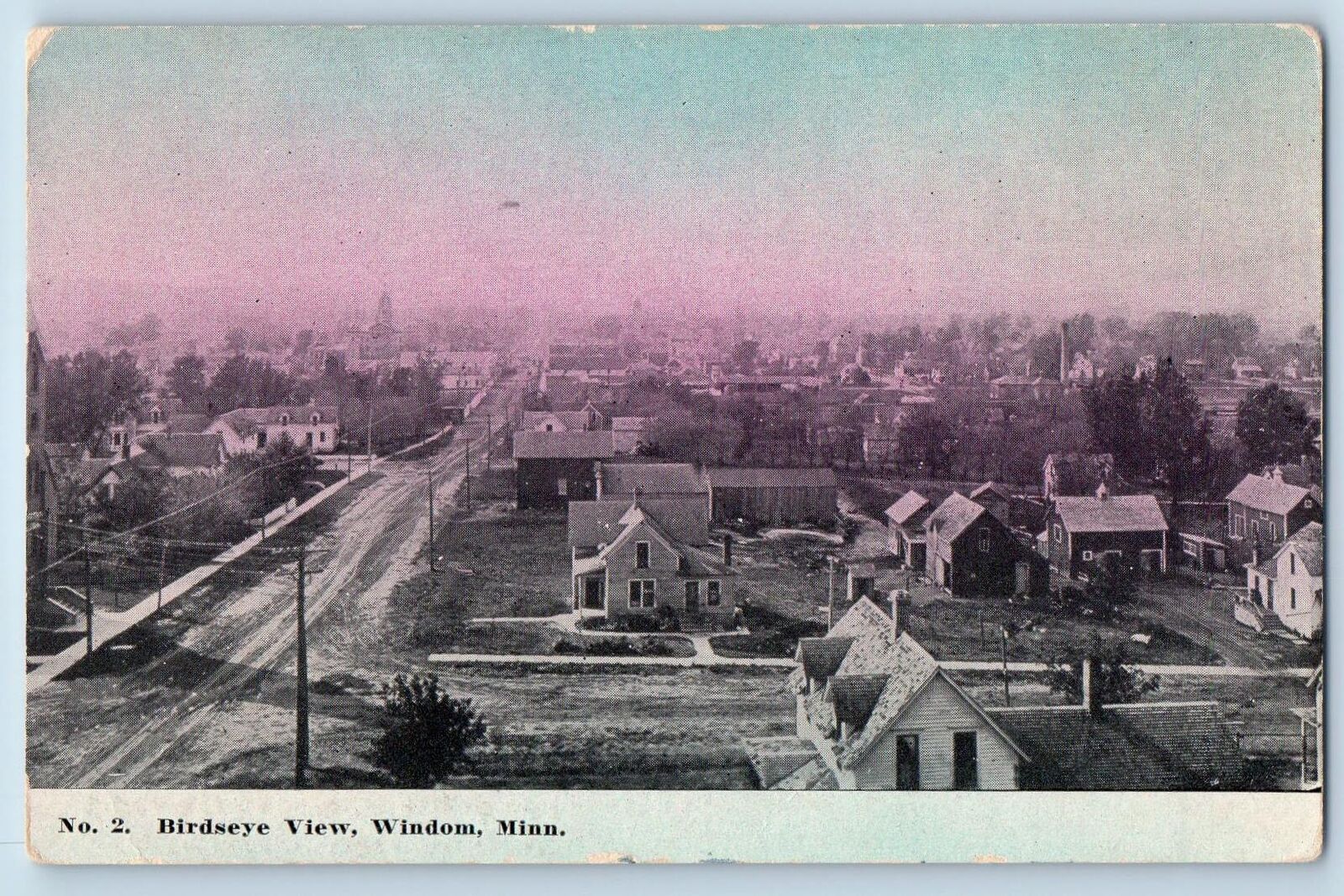 c1920\'s Birds Eye View Windom Minnesota MN Dirt Road Residential Area Postcard