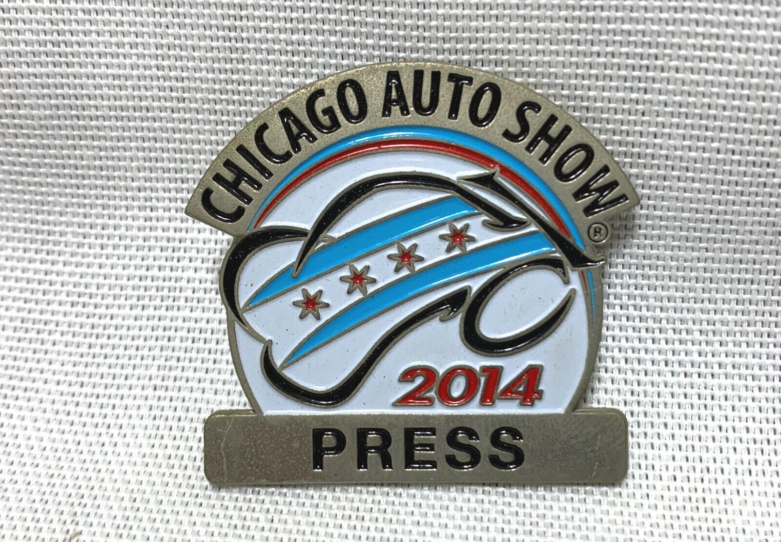 Vintage Chicago Auto Show 2014 Press Enamel Pin Button Automobilia Collectible