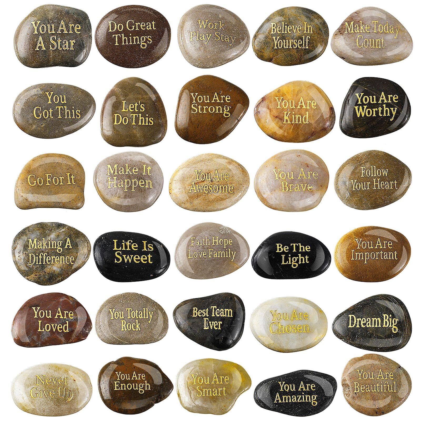 30 Pcs Inspirational Stones Different Words Encouragement Engraved Rocks Bulk...