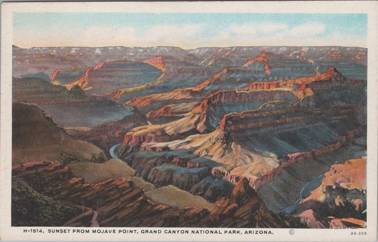 Sunset from Mojave Point Grand Canyon Fred Harvey Postcard