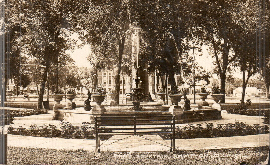 Hampton IA Park Fountain, c1913, RPPC Postcard 4941