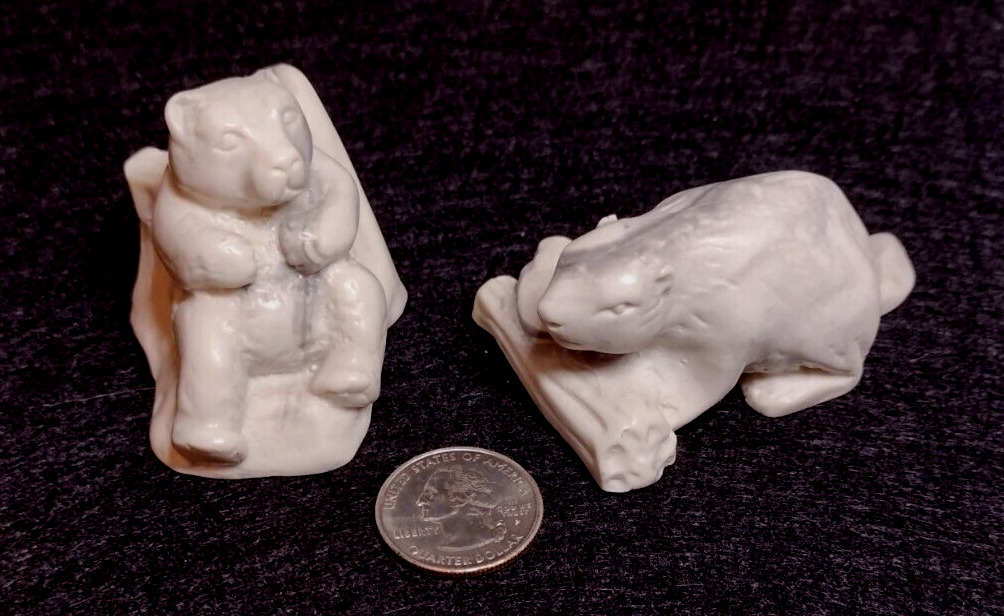 Vintage Pearlite Marblecraft Beaver & Bear Figurines ~ White Gray Stone ~ Canada