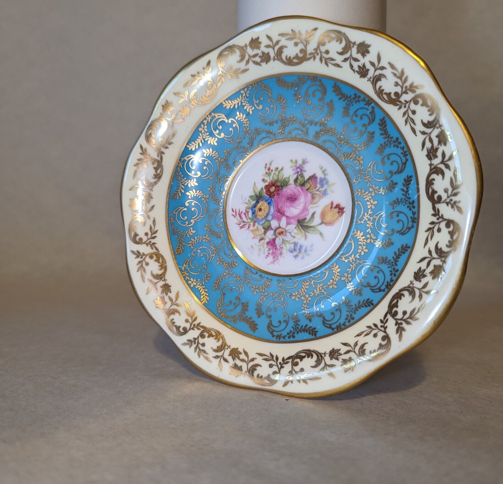 Foley Bone china, cream/turquoise/white/gold/floral saucer