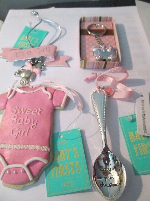 LOT OF 3 BABY GIRL ORNAMENTS AND KEYCHAIN (NEW)