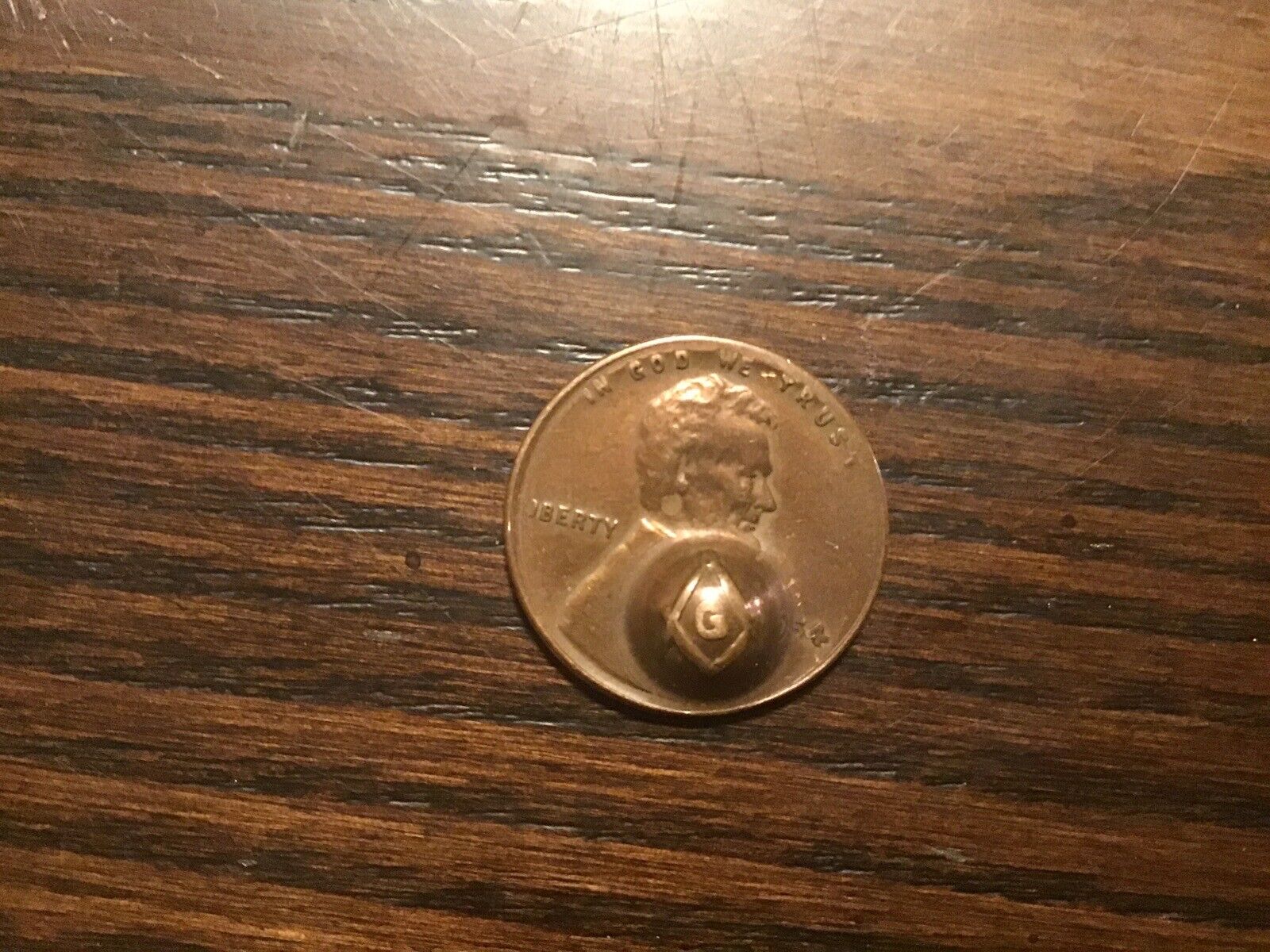 Vintage 1954 Lincoln Wheat Penny 3D Stamped Masonic FreeMasons Coin