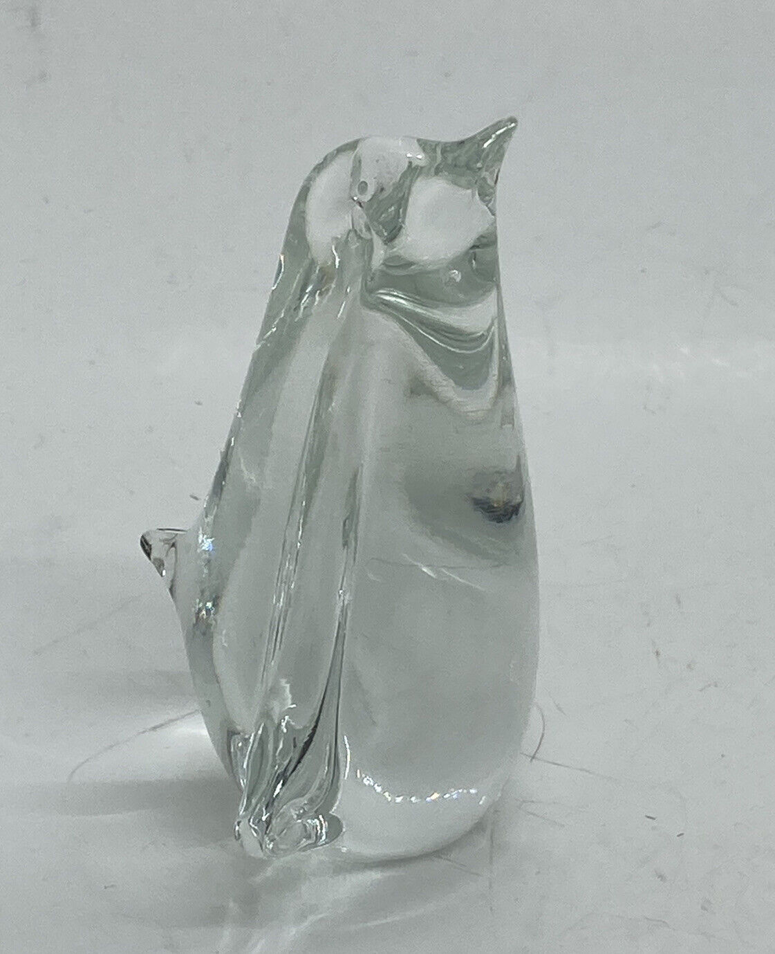 Vintage 1980s Baby Penguin Crystal Glass Paperweight 3” Tabletop Art Decor 23
