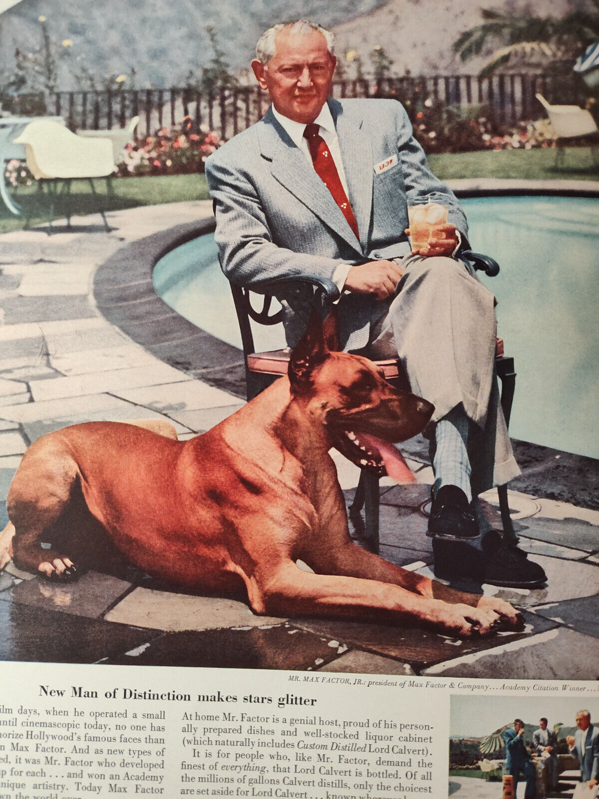 1955 Esquire Original Art Advertisement LORD CALVERT Max Factor Jr Front Cover