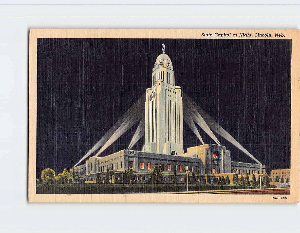 Postcard State Capitol at Night Lincoln Nebraska USA