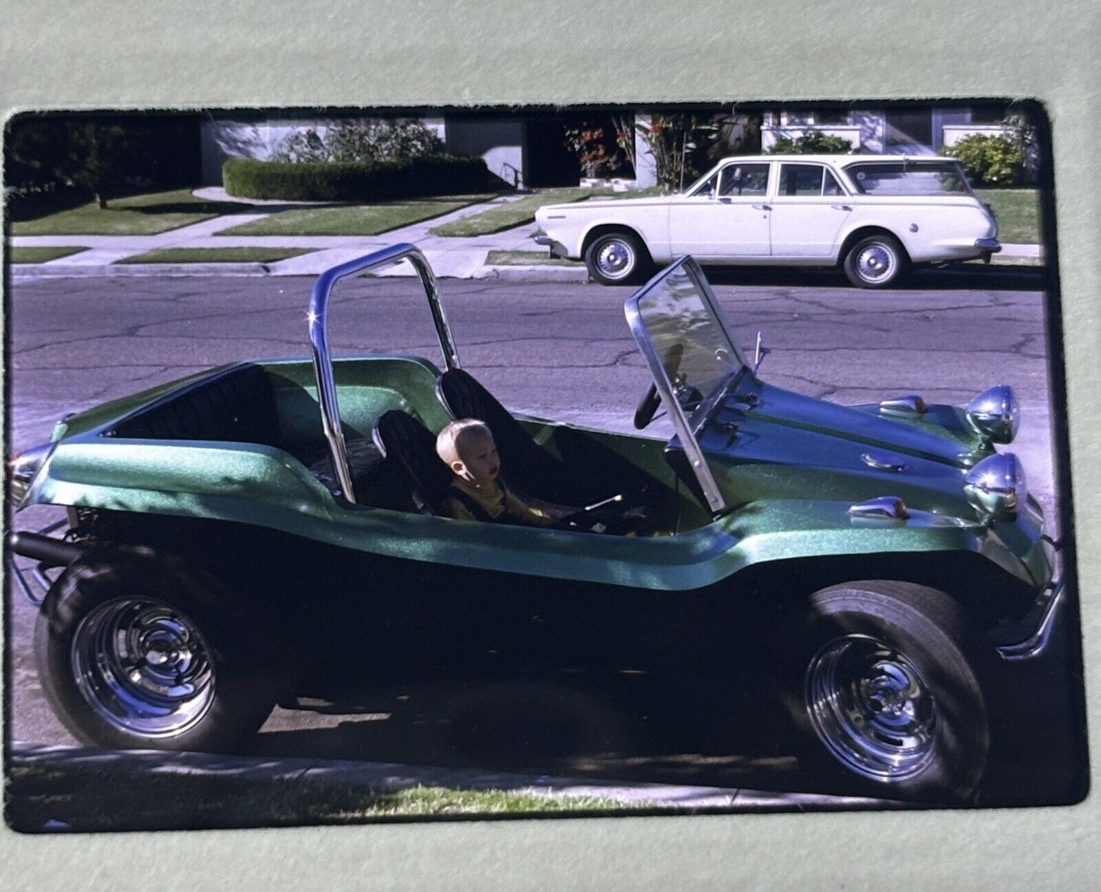 vtg 35mm photo Slides 1970 Meyers Manx Green Dune Buggy Car Auto Station Wagon