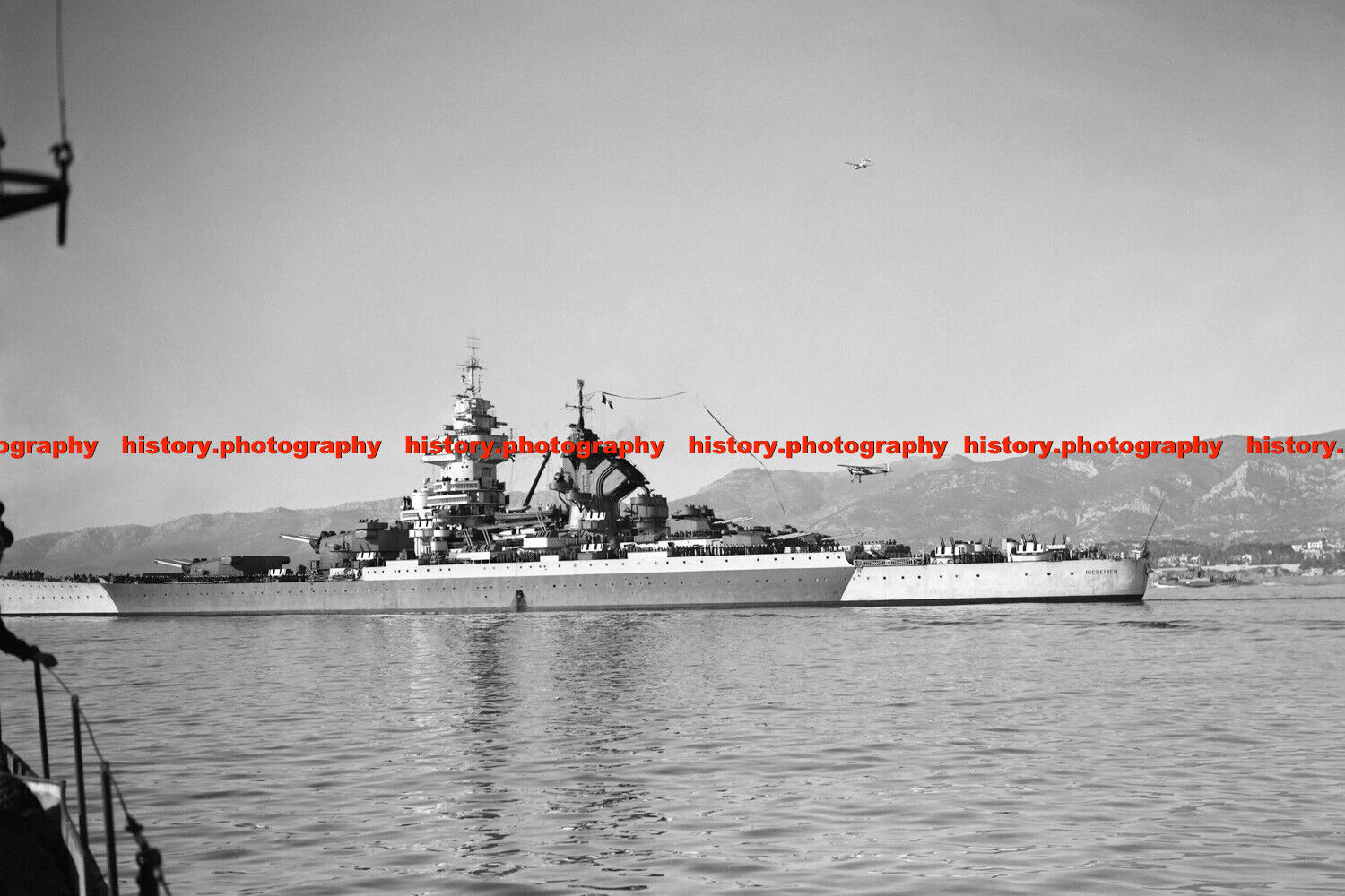 F010358 Richelieu French Battleship in the Sea Toulon France c1946