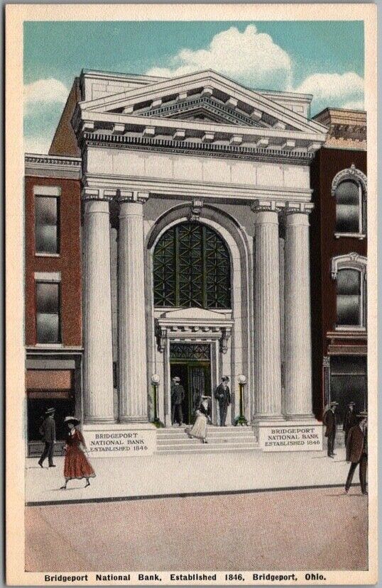 Bridgeport, Ohio Postcard BRIDGEPORT NATIONAL BANK Street View c1920s / Unused