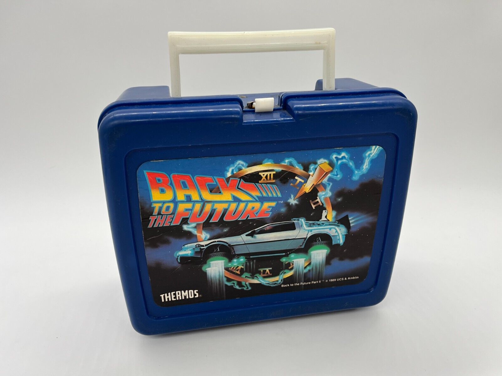 Vintage Back To The Future II Part 2 Lunchbox Thermos Blue Delorean Time Machine