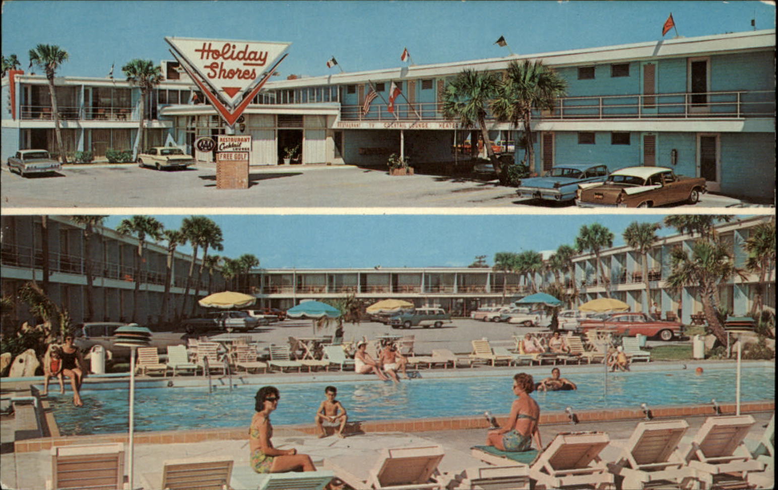 Holiday Shores Motel Daytona Beach Florida ~ 1950s-60s classic cars ~ sku903