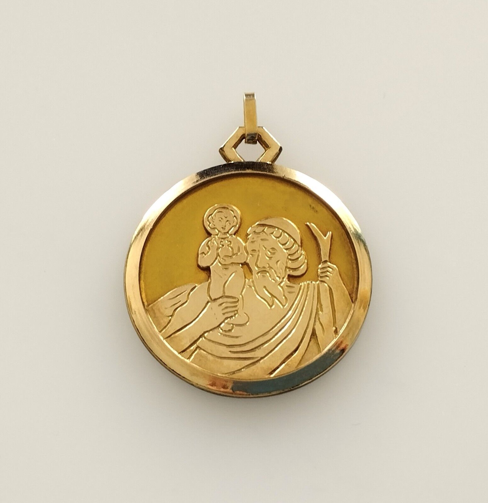 Mama-Estelle Antique Very Big/Large Medal Saint Christopher Gold Plated Oria