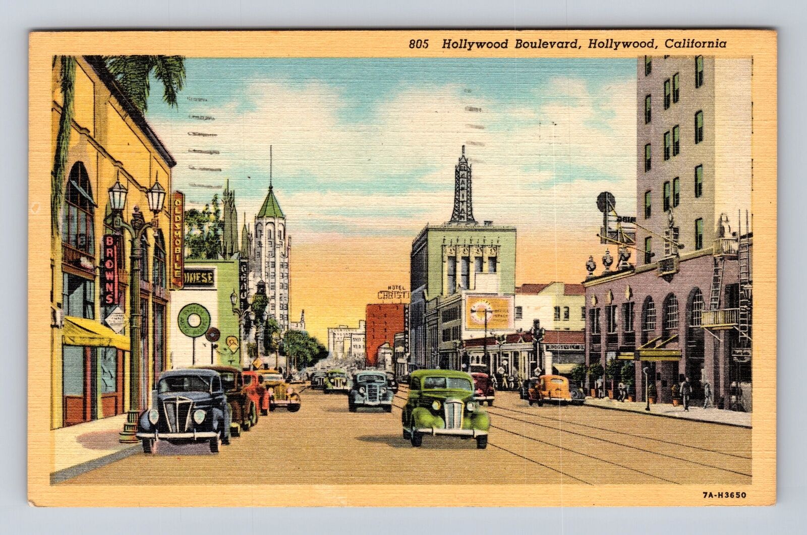 Hollywood CA-California, Busy Hollywood Boulevard, Vintage c1949 Postcard