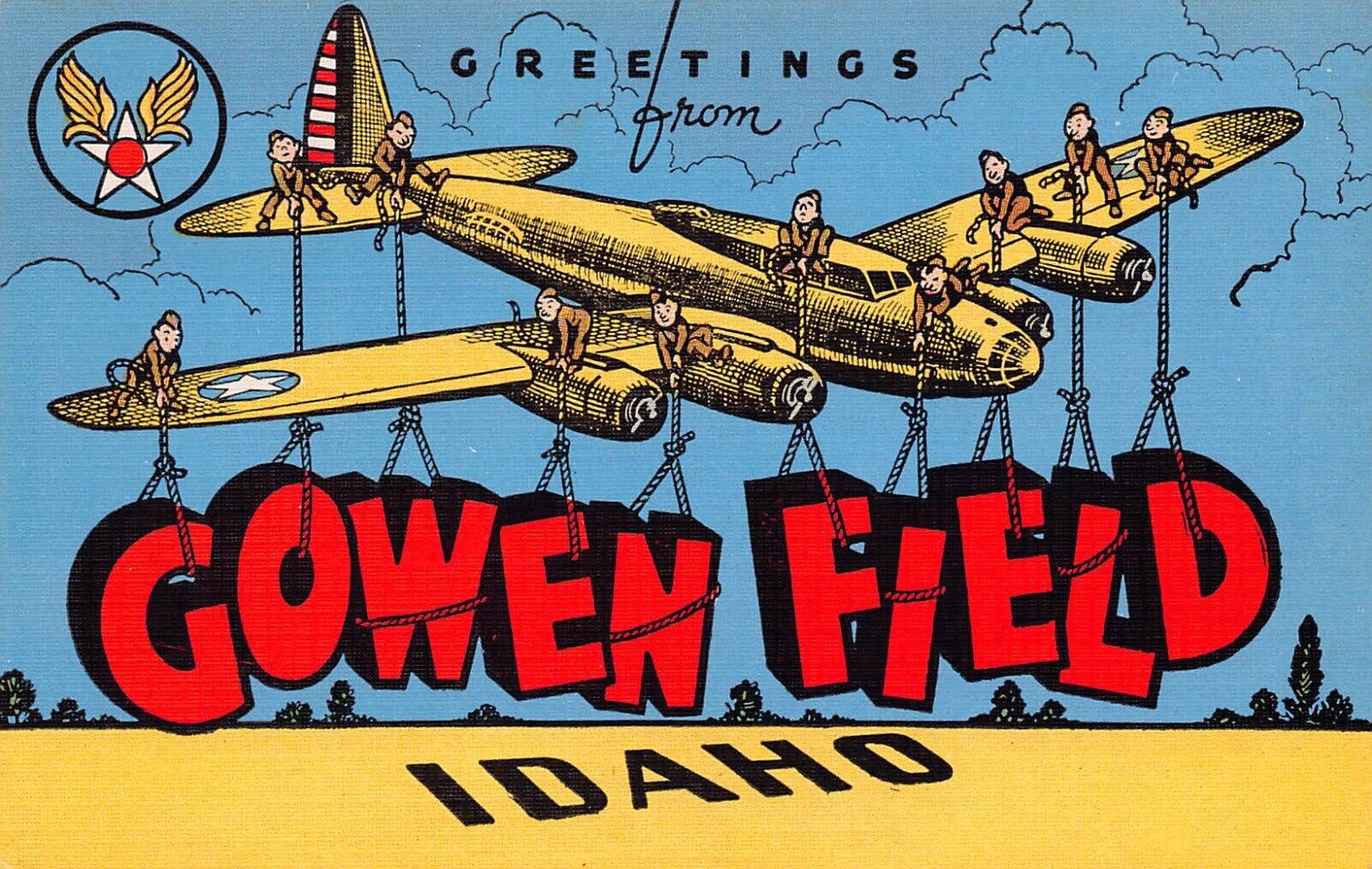 Idaho ID Greetings From Gowen Field Large Letter Linen Postcard 25627