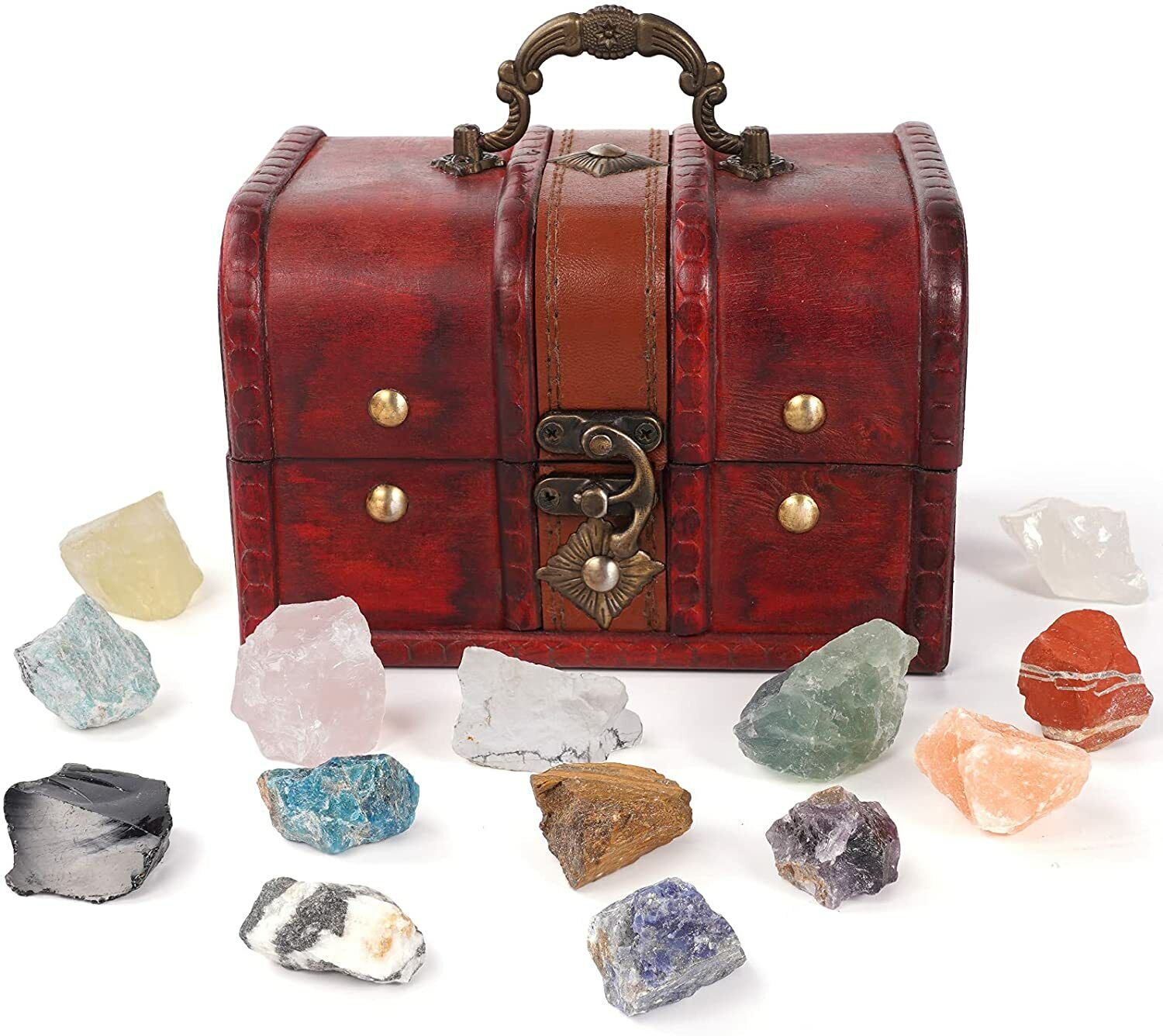 14/18PCS  Crystals and Healing Stones Gift Set + Retro Cute Wooden Box