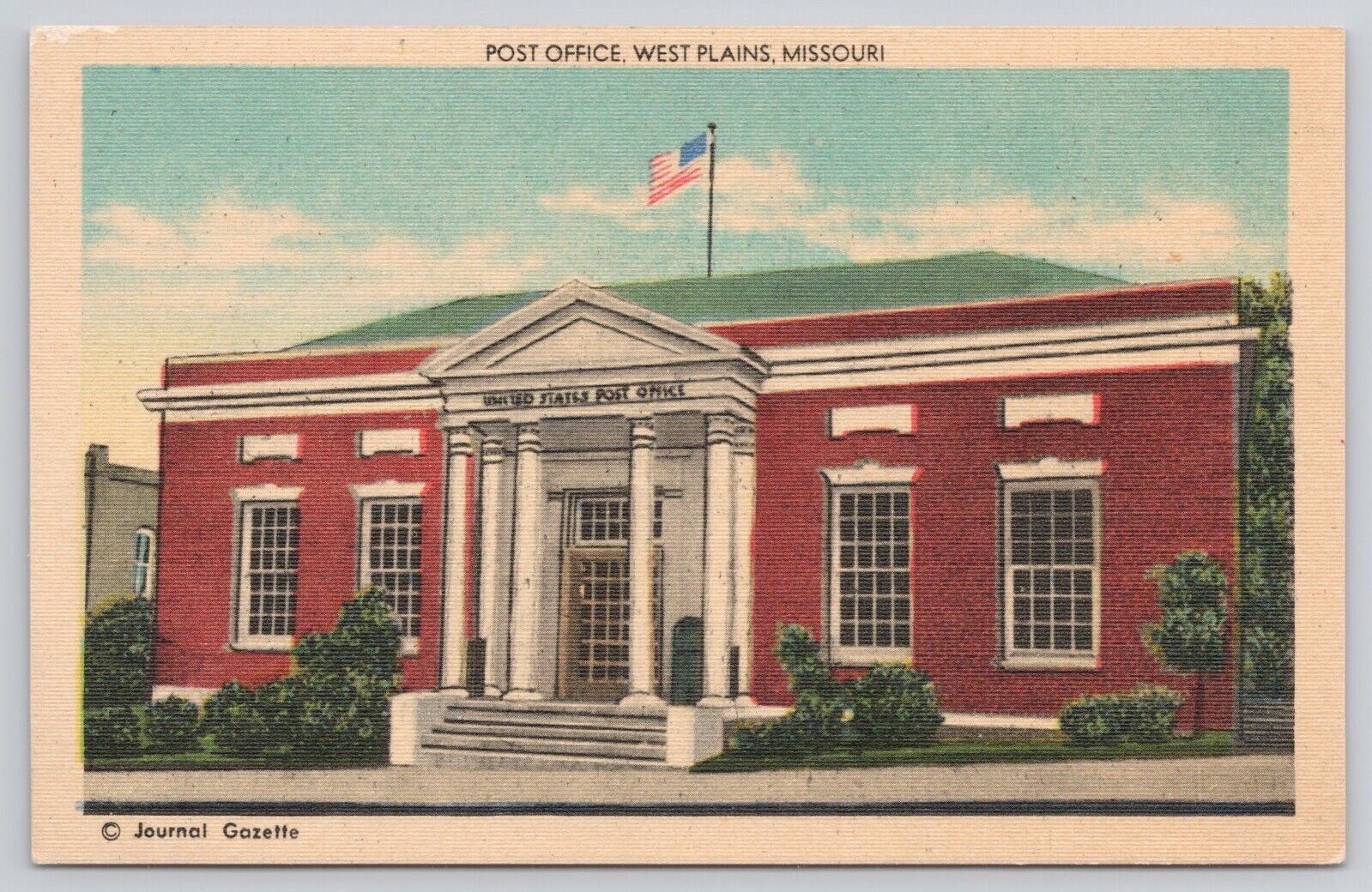 Post Office West Plains Missouri MO Linen Postcard