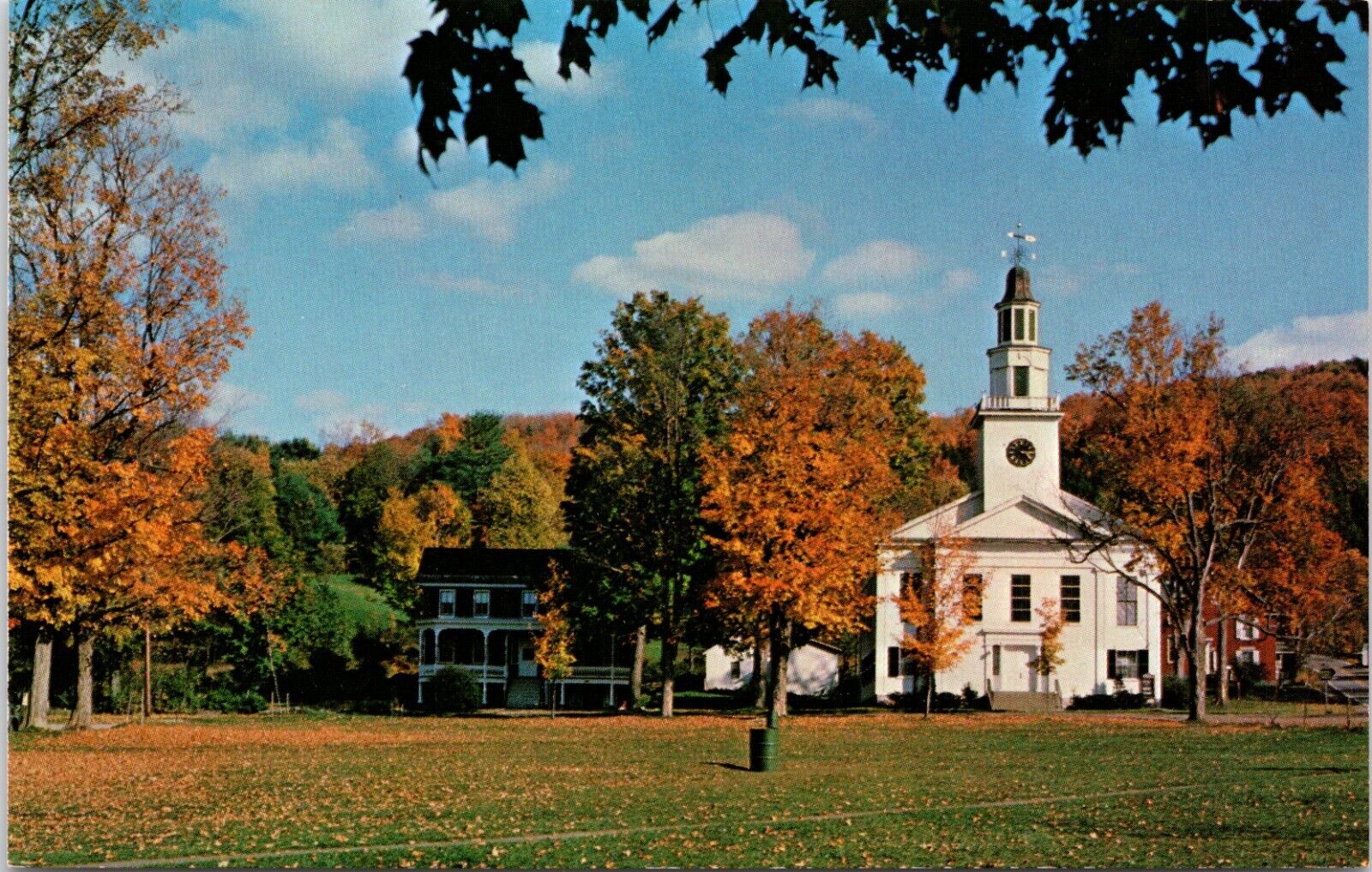 Chelsea VT Common Building Clock Tower Autumn Fall Leaves Vermont Postcard A51