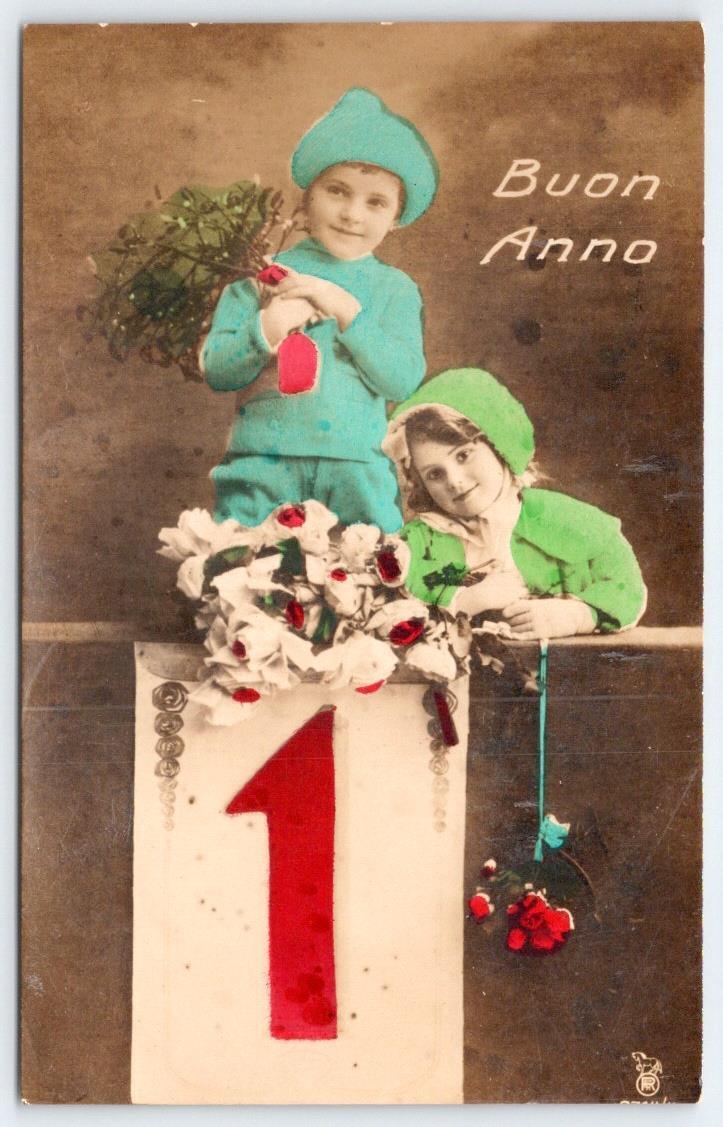 1910\'s RPPC HAND COLORED HAPPY NEW YEAR ITALICA ARS PHOTO STUDIO NYC POSTCARD
