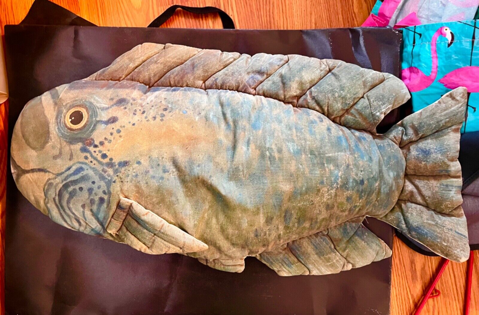 Vintage Maui Artist Signed Hand Painted Fish Body Pillow  -stored-25 yrs