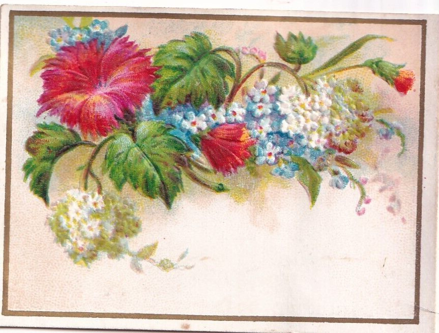 1800\'s Victorian Embossed Swiss Chromo Card with Lovely Flowers 2x3 inches
