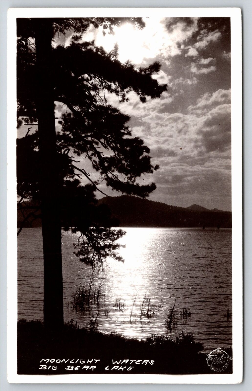 RPPC~Big Bear Lake At Night In California~Real Photo Postcard