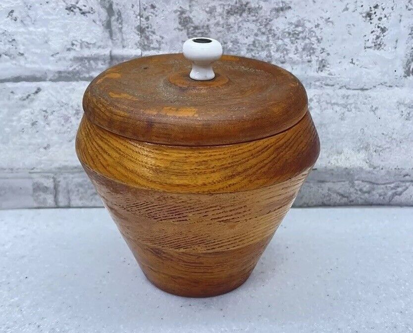 Vintage Antique Handcrafted Hand Turned Wooden Tobacco Jar With Lid
