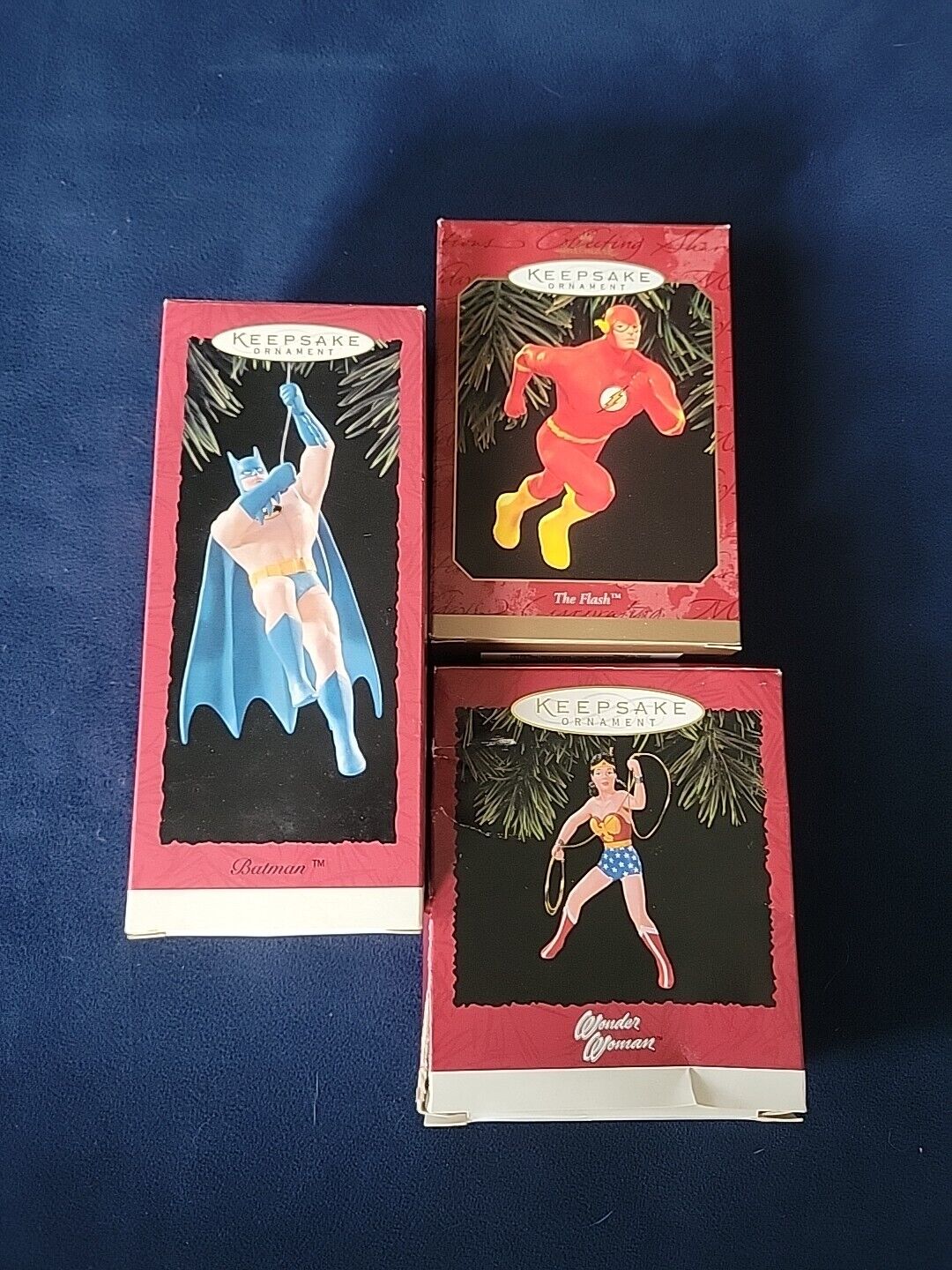 Vintage Hallmark Keepsake Ornaments Lot Of 3 Batman, The Flash, Wonder Woman 