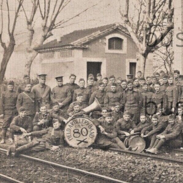 1919 RPPC Blue Ridge 80s Artillery Division Pont du Gard RR Station WWI Postcard