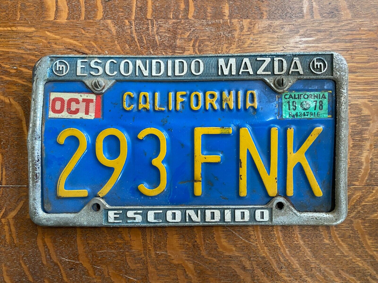 Vintage Metal Escondido California Mazda Dealership Dealer License Plate Frame
