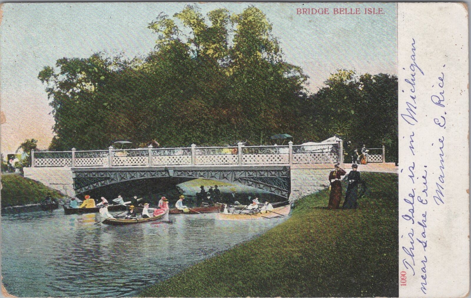 Bridge Belle Isle Michigan c1900s Postcard