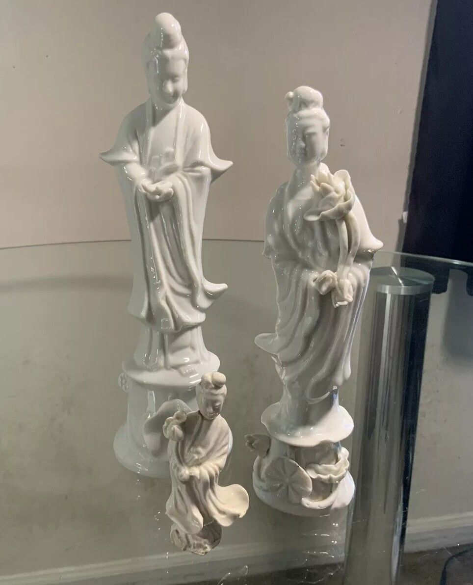 Lot Of 3 Vintage Geisha Figures / Statues - Japanese Porcelain Statues White