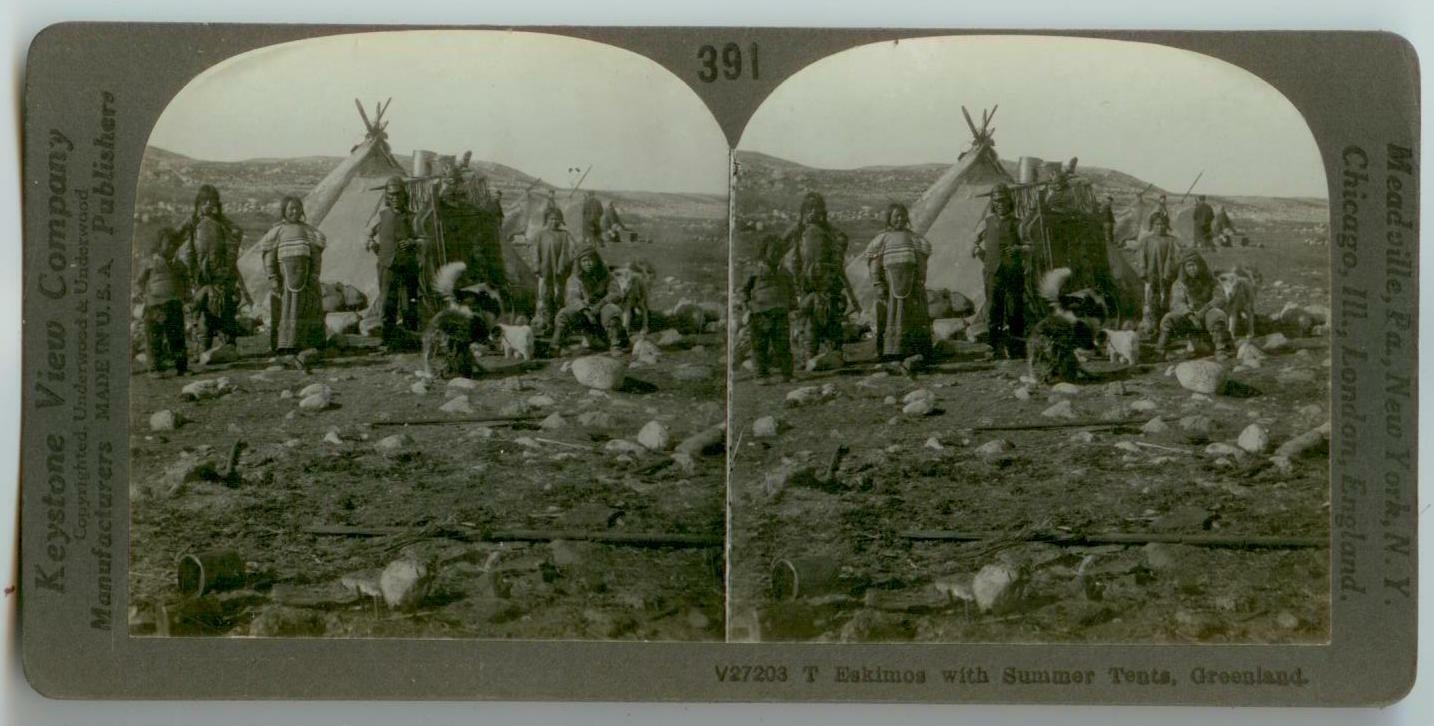 c1910s Greenland Eskimo Indians and native tents stereo photo