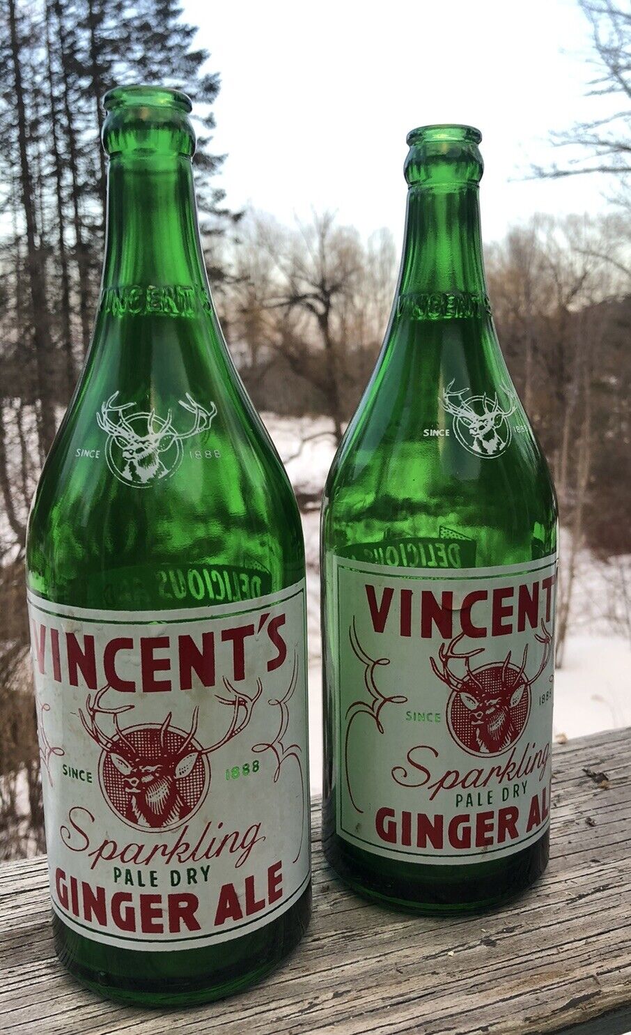 Vintage Soda Bottle  - ACL - Vincent\'s Ginger Ale - Auburn, ME. Deer Logo, Clean