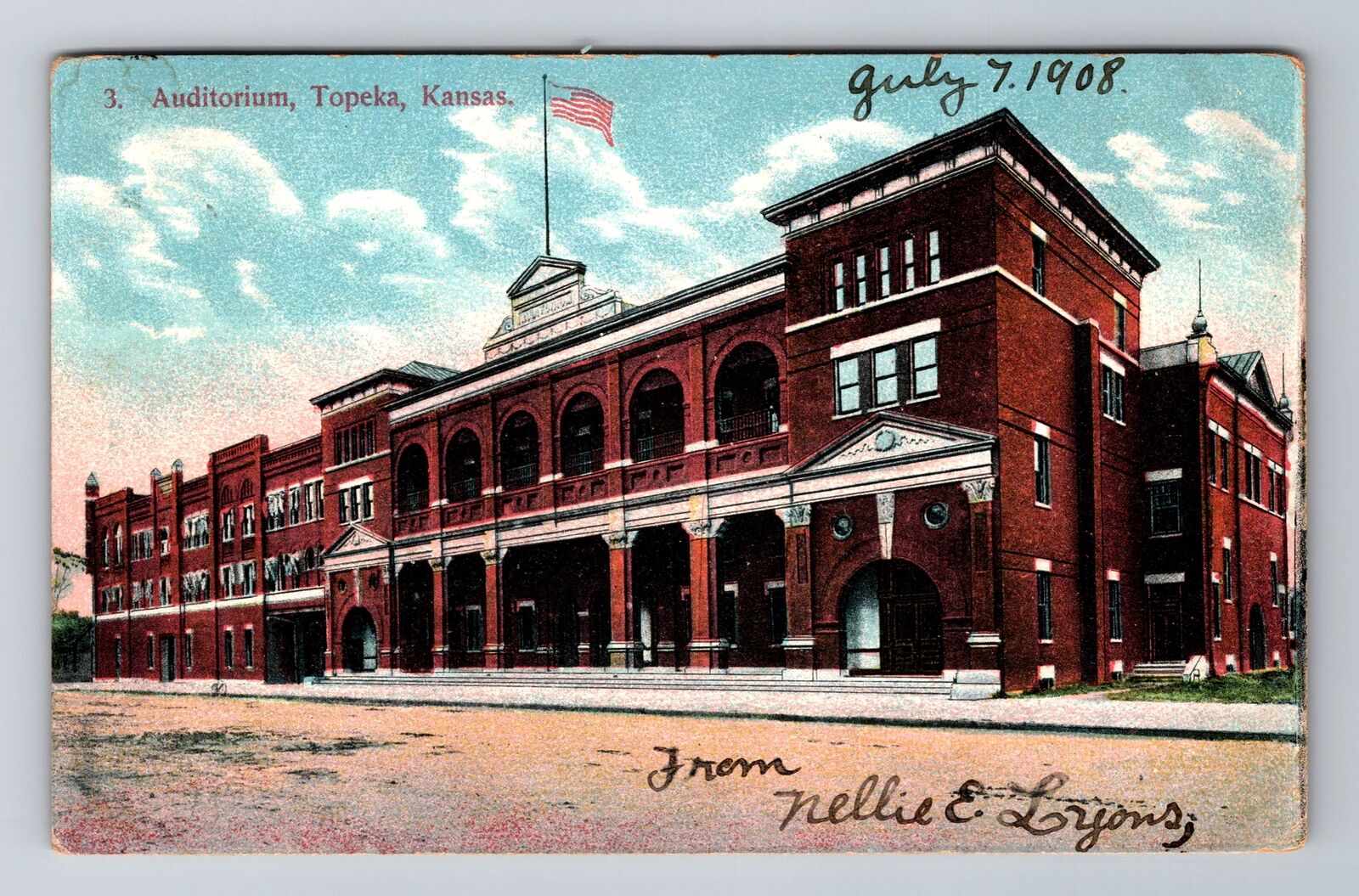 Topeka KS-Kansas, Auditorium, Antique c1908 Vintage Souvenir Postcard