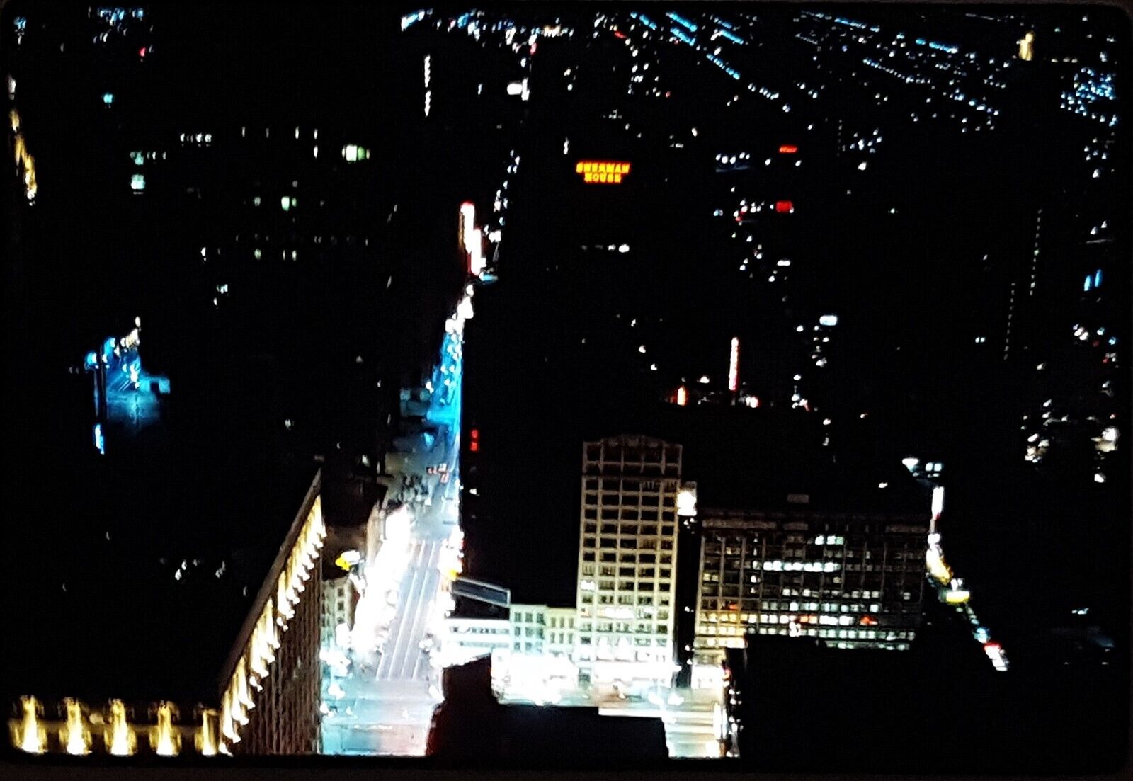 1965 Aerial Skyline Night View Sherman House Chicago Kodachrome 35mm Slide