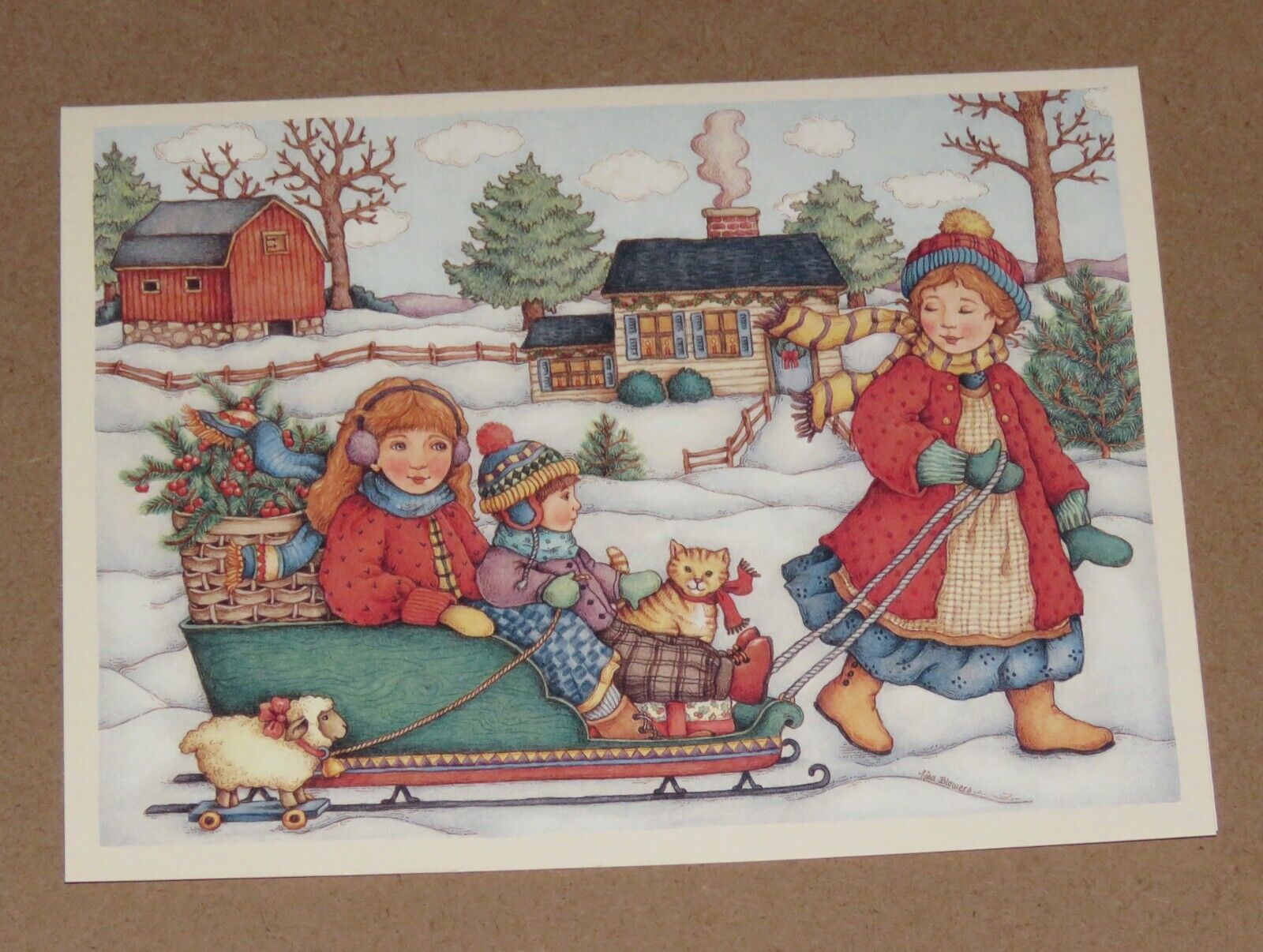 Lisa Blowers Art ... Holiday Sleigh Ride ... 1996 Lang Christmas Cards 4ct