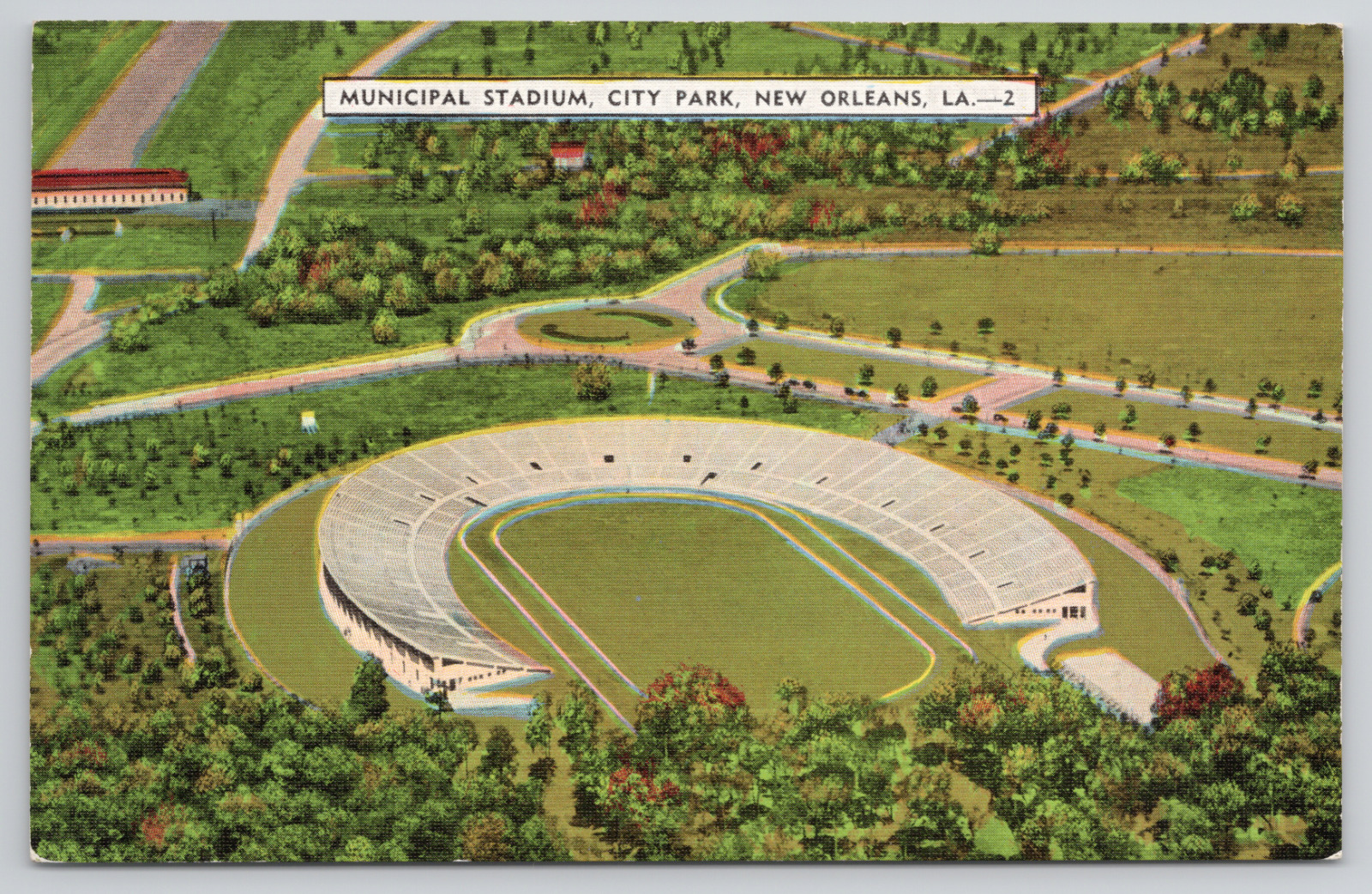New Orleans Louisiana Municipal Stadium City Park Linen Postcard