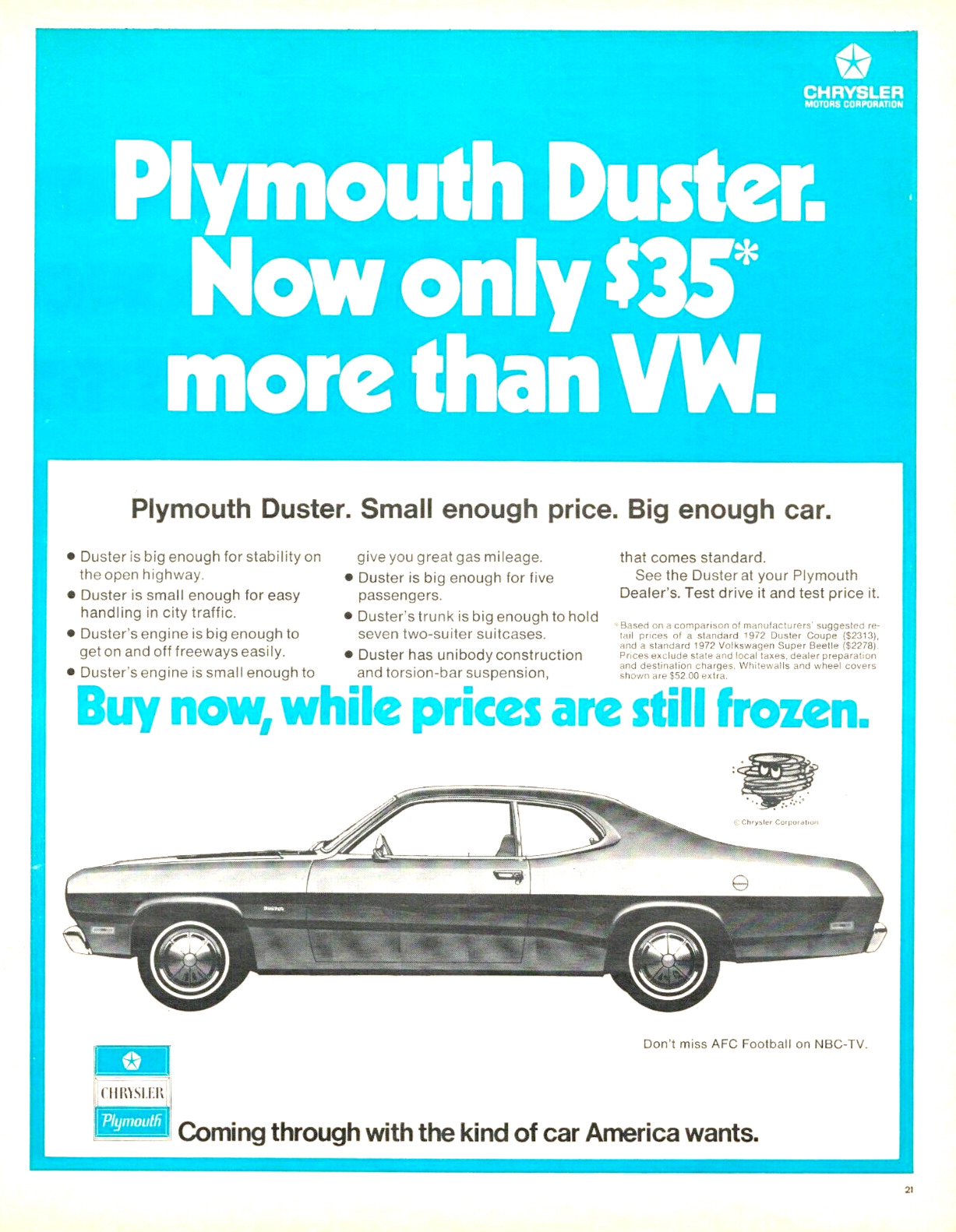 1971 PLYMOUTH DUSTER car automobile vintage PRINT AD classic auto Chrysler