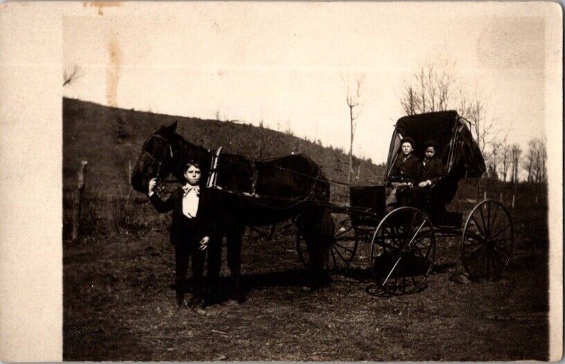 Vintage RPPC Postcard Horse and Buggy with Passengers                      D-566