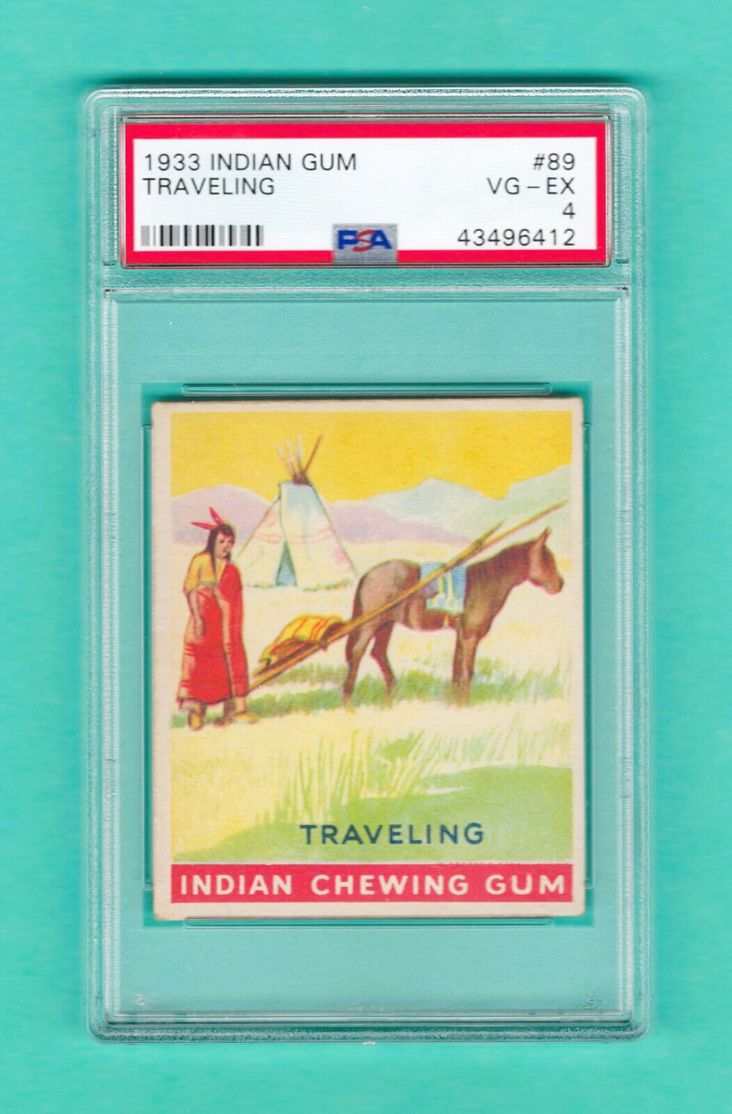 1933 R73 Goudey Indian Gum Card - #89 - TRAVELING - Series 192 - PSA 4 - VG-EX