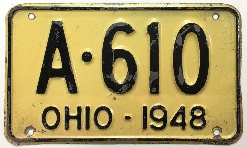 Ohio 1948 Shorty License Plate A-610 Original Paint